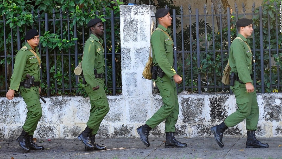 Cuban soldiers march near Revolution Square on November 28. 