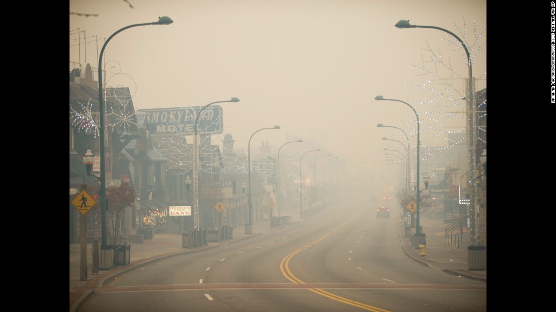 Thick smoke looms in Gatlinburg on November 28.