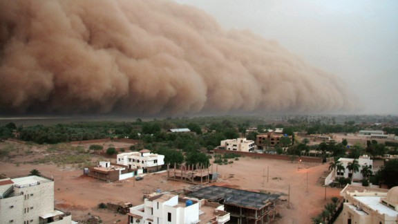 A gigantic cloud of dust known as "Haboob" advances over Sudan's capital, Khartoum. Moving like a thick wall, it carries sand and dust burying homes, while increasing evaporation in a region that's struggling to preserve water supplies. <a href="http://edition.cnn.com/2016/12/07/africa/sudan-climate-change/index.html">Experts say</a> that without quick intervention, parts of the African country -- one of the most vulnerable in the world -- could become uninhabitable as a result of climate change.