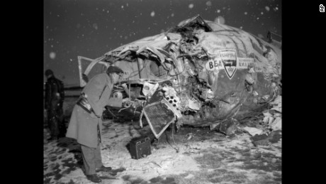 Wreckage of a British European Airways plane after it crashed in 1958 near Munich, Germany, while carrying the Manchester United championship soccer team.