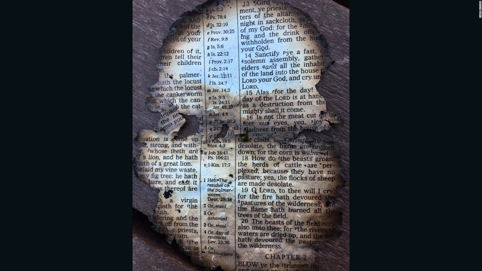 Burned page from the Bible found near wildfires sparks hope in ...