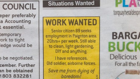 Joe Bartley&#39;s job advertisement in the Herald Express newspaper.