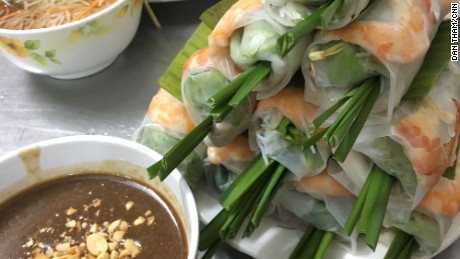 The Vietnamese spring roll, not to be confused with its fried cousin, is a popular appetizer commonly made with slices of pork belly, shrimp, cold vermicelli noodles, and veggies like lettuce, mint and chives.
