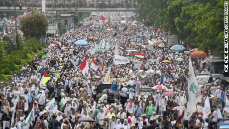 Central Jakarta was packed with protesters Friday. 