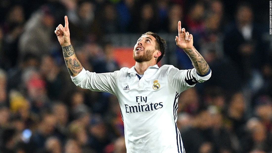 Sergio Ramos celebrates his late leveler for Real Madrid in the 1-1 El Clasico draw with arch-rival Barcelona. 