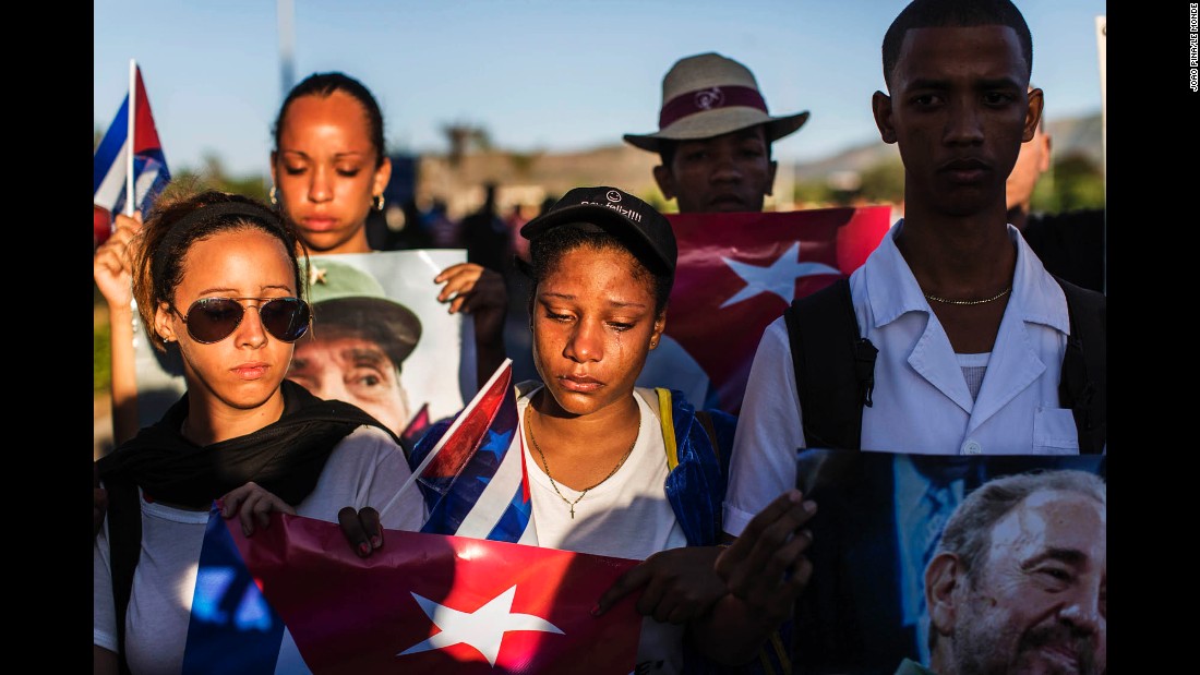 A Cuban government supporter cries during Castro&#39;s funeral on December 4. 