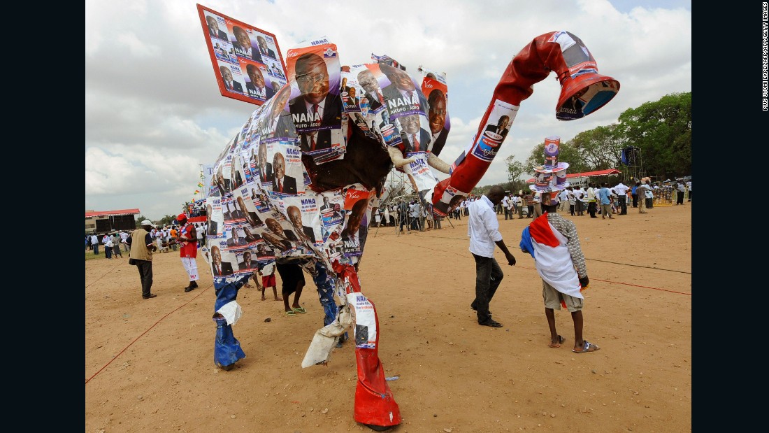 A dummy elephant decorated with banners of the presidential candidate of the ruling New Patriotic Party (NPP), during the final rally held by their presidential candidate Nana Akufo-Addo, in Accra on December 5, 2008.