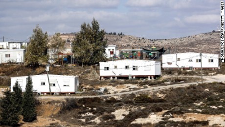 A picture taken on November 17, 2016 shows a general view of some caravans in the settlement outpost of Amona, which was established in 1997, in the Israeli-occupied West Bank.  