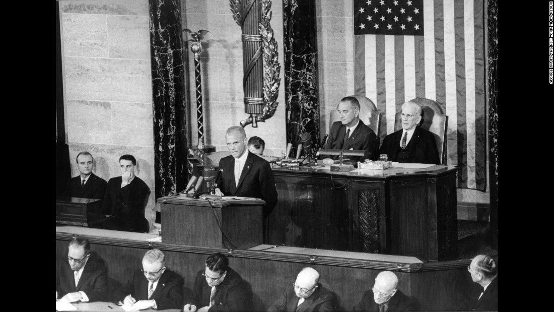 The famed astronaut addresses a joint session of Congress on February 28, 1962.