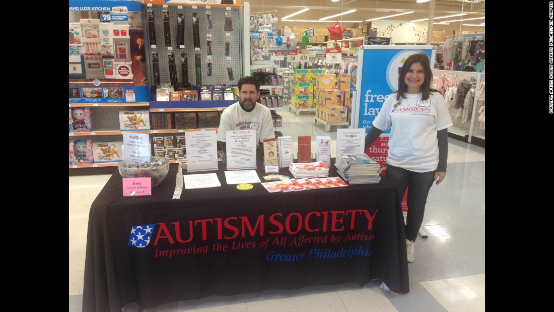 Pat Lyons, treasurer of the Greater Philadelphia chapter of the Autism Society, and Pam Frebowitz greet sensory-friendly shoppers and educate the public at the literature table at the front of the store.