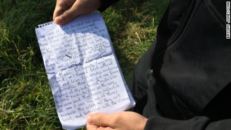 Muhamed wrote notes detailing the ordeals he went through on his journey from Afghanistan to Calais.