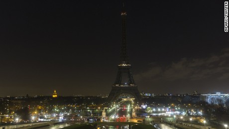 The Eiffel Tower in Paris turned off its lights Wednesday.