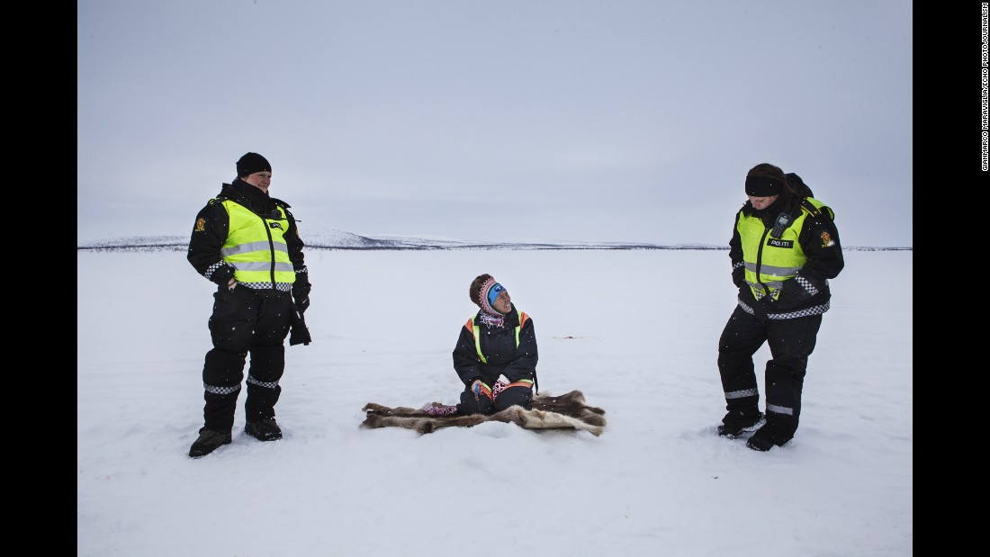 Anne and Christine talk with an indigenous Sami woman who is ice fishing in Finnmark. The Sami people have a long history with the land.
