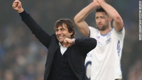 Antonio Conte celebrates his side&#39;s club record-equaling 11th straight EPL win after beating Crystal Palace at Selhust Park.
