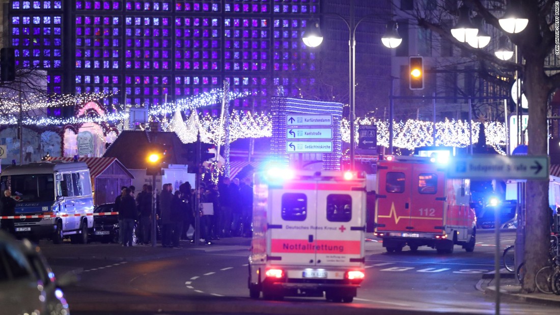 Ambulances are seen where the incident happened in western Berlin.