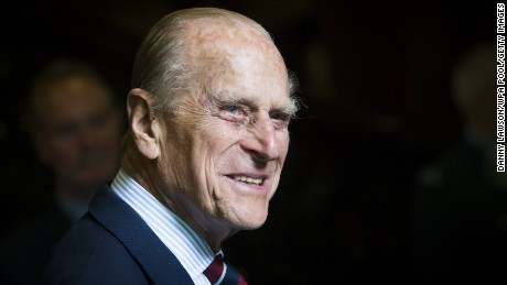 Prince Philip, Duke of Edinburgh smiles during a visit to the headquarters of the Royal Auxiliary Air Force&#39;s 603 Squadron on July 4, 2015.