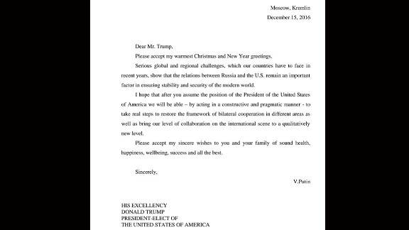 Trump Receives Very Nice Christmas Letter From Putin Cnn Politics