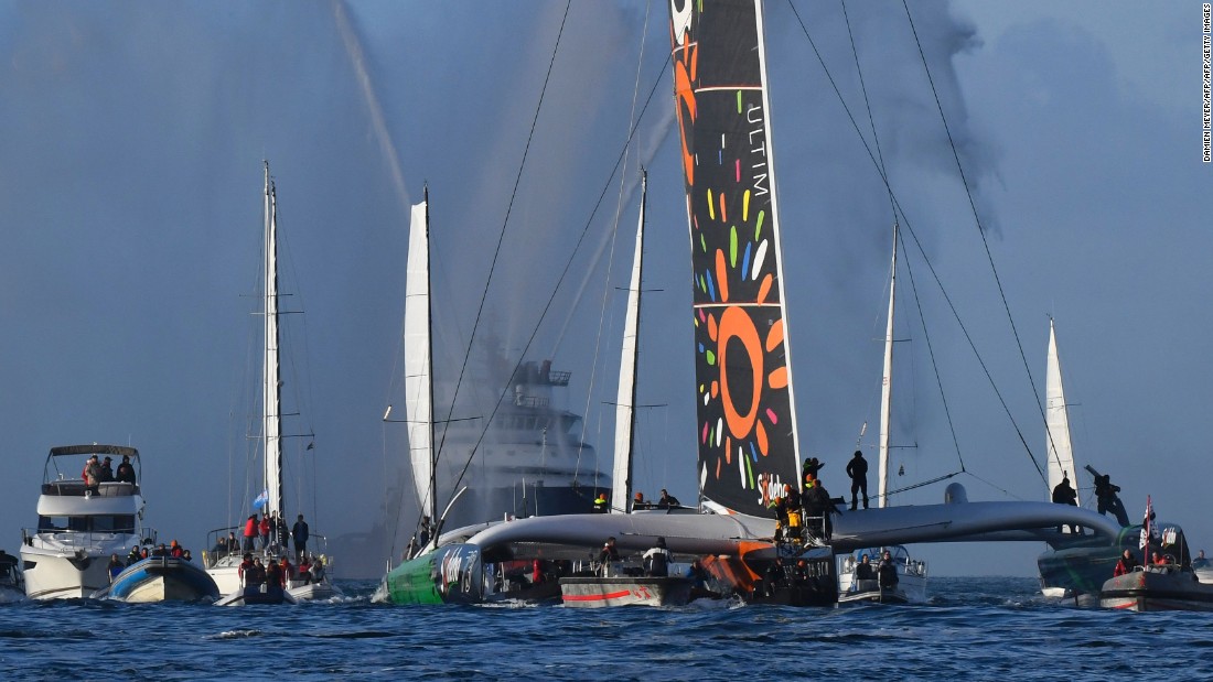 The 48-year-old had slashed eight days off the record when he ended his circumnavigation on his 31-meter maxi trimaran on December 25 at the official finish line near Ushant, an island in the southwestern English Channel. 