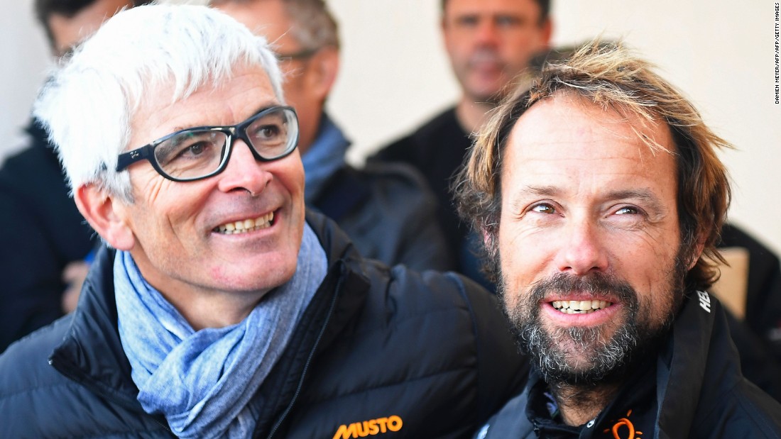 Coville speaks with Vincent Riou (left) -- a fellow French sailor who won the 2004 Vendee Globe round-the-world race but had to pull out of the 2016-17 edition in November after suffering damage to his boat. The Vendee Globe is also for solo sailors, but is restricted to monohull boats -- its record is just over 78 days.
