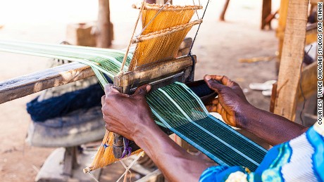 The hand woven wool fabrics are made on foot pedaled looms.