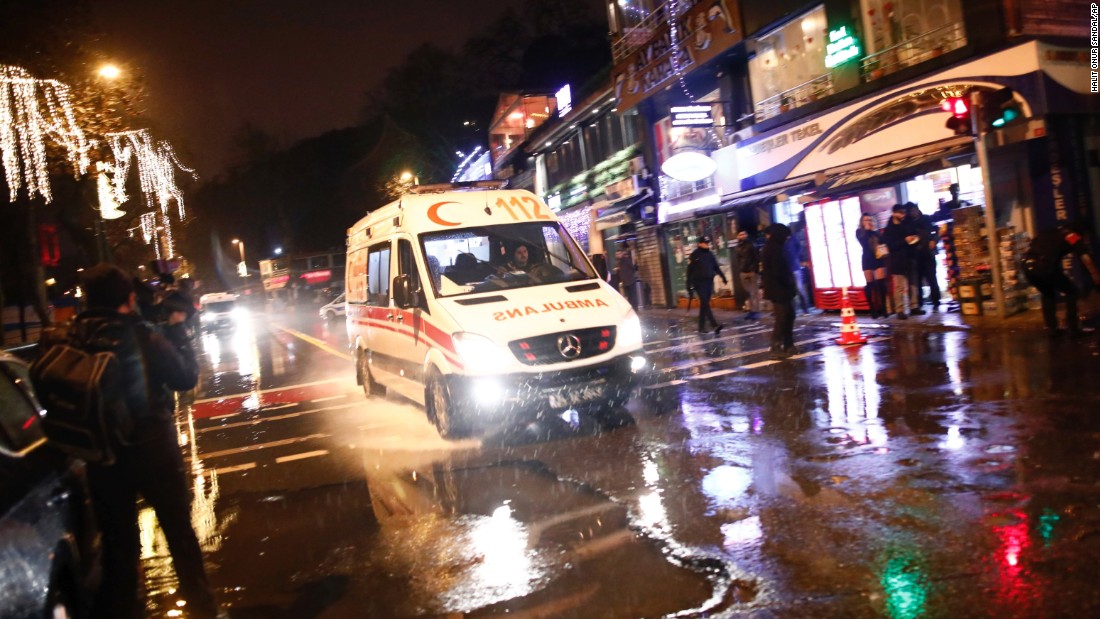 An ambulance rushes from the scene of the attack on January 1.