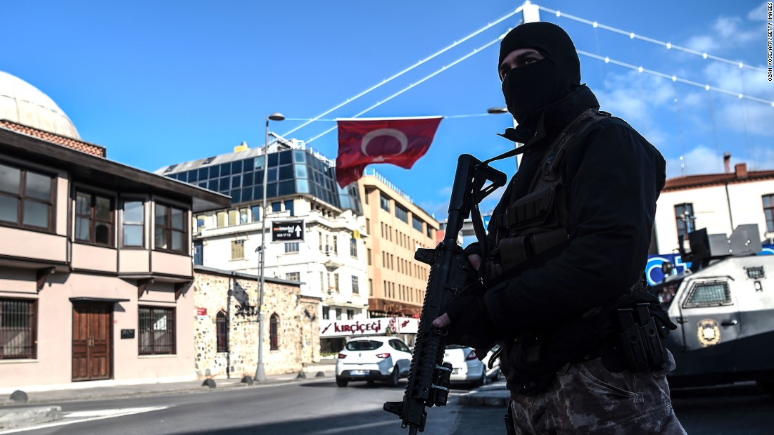 A Turkish special forces officer stands near the Reina nightclub on January 2. ISIS claimed responsibility for the attack in a statement posted to Twitter.