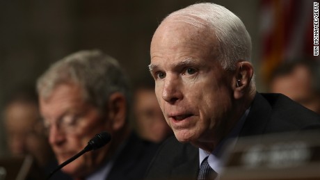 Senate Armed Services Committee chairman Sen. John McCain questions Secretary of Defense Ash Carter during a committee hearing September 22, 2016, in Washington, DC. 