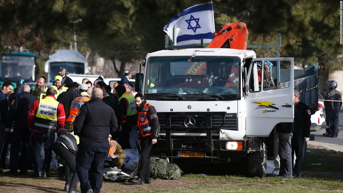 A group of soldiers had gotten off a bus and were getting organized with their bags when &quot;the terrorist took the opportunity, ramming his truck into the group,&quot; Israel Police spokesman Micky Rosenfeld said. 