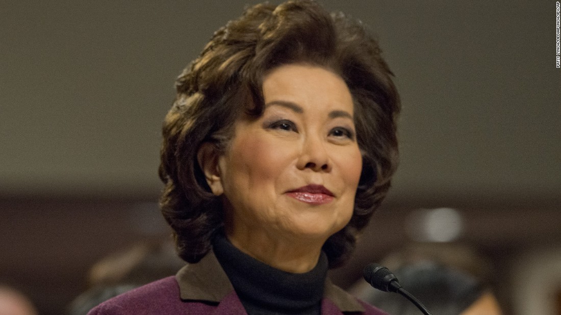 Chao testifies at &lt;a href=&quot;http://www.cnn.com/2017/01/11/politics/elaine-chao-transportation-secretary-hearing/index.html&quot; target=&quot;_blank&quot;&gt;her confirmation hearing&lt;/a&gt; in January. Chao, who was approved by a 93-6 vote, was deputy secretary of transportation under George H.W. Bush and labor secretary under George W. Bush.