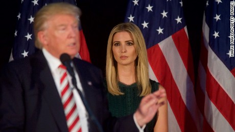 ASTON, PA - SEPTEMBER 13:  Ivanka Trump looks on as her her father, Republican presidential hopeful Donald J. Trump, speaks during a campaign event at the Aston Township Community Center on September 13, 2016 in Aston, Pennsylvania.  Recent national polls show the presidential race is tightening with two months until the election. (Photo by Mark Makela/Getty Images)