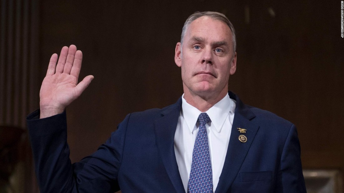 Zinke, a former Navy SEAL, is sworn in before &lt;a href=&quot;http://www.cnn.com/2017/01/17/politics/ryan-zinke-interior-secretary-confirmation-hearing/&quot; target=&quot;_blank&quot;&gt;his confirmation hearing&lt;/a&gt; in January. He pledged to review Obama administration actions that limit oil and gas drilling in Alaska, and he said he does not believe climate change is a hoax.