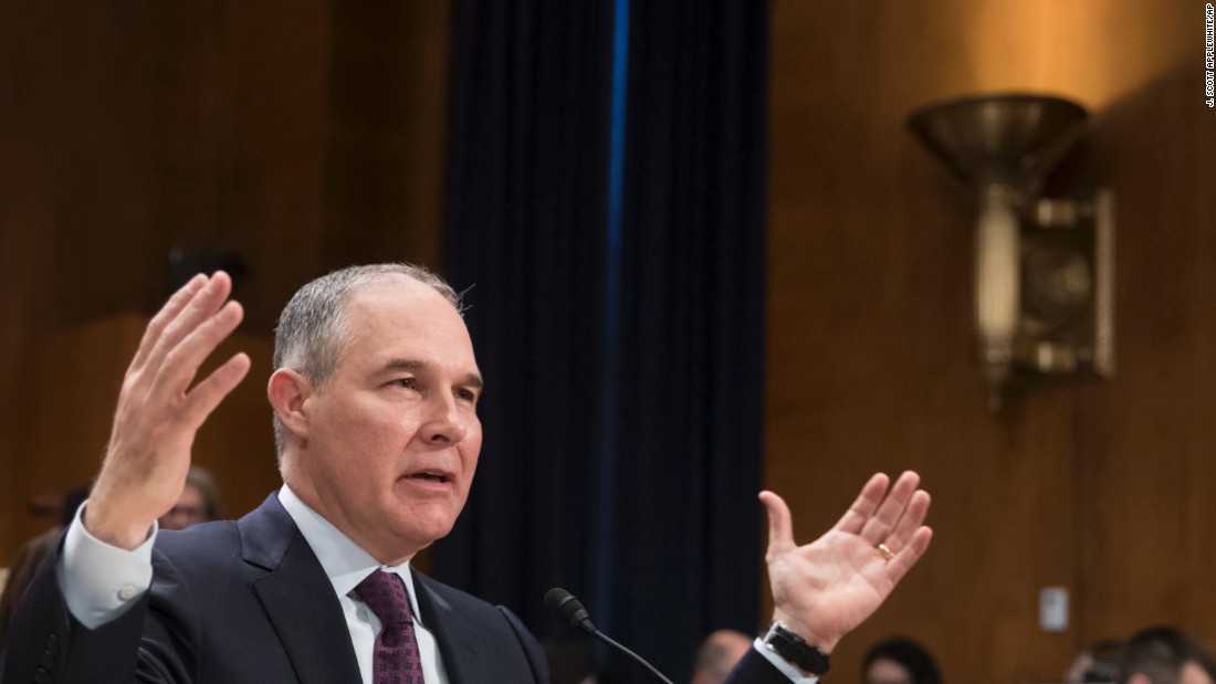 Pruitt testifies at &lt;a href=&quot;http://www.cnn.com/2017/01/18/politics/scott-pruitt-epa-hearing/&quot; target=&quot;_blank&quot;&gt;his confirmation hearing&lt;/a&gt; in January. Pruitt said he doesn&#39;t believe climate change is a hoax, but he didn&#39;t indicate he would take swift action to address environmental issues that may contribute to climate change. He said there is still debate over how to respond.