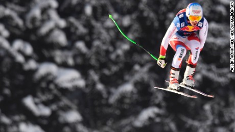 Carlo Janka of Switzerland competes during the men&#39;s downhill practice of the FIS Ski Alpine World Cup at the Hahnenkamm ski run in Kitzbuehel, Austria on January 18, 2017. / AFP / JOE KLAMAR        (Photo credit should read JOE KLAMAR/AFP/Getty Images)