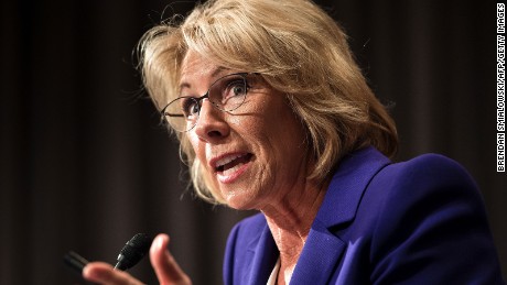 Betsy DeVos speaks during her confirmation hearing for Secretary of Education before the Senate Health, Education, Labor, and Pensions Committee on Capitol Hill January 17, 2017 in Washington, DC. 