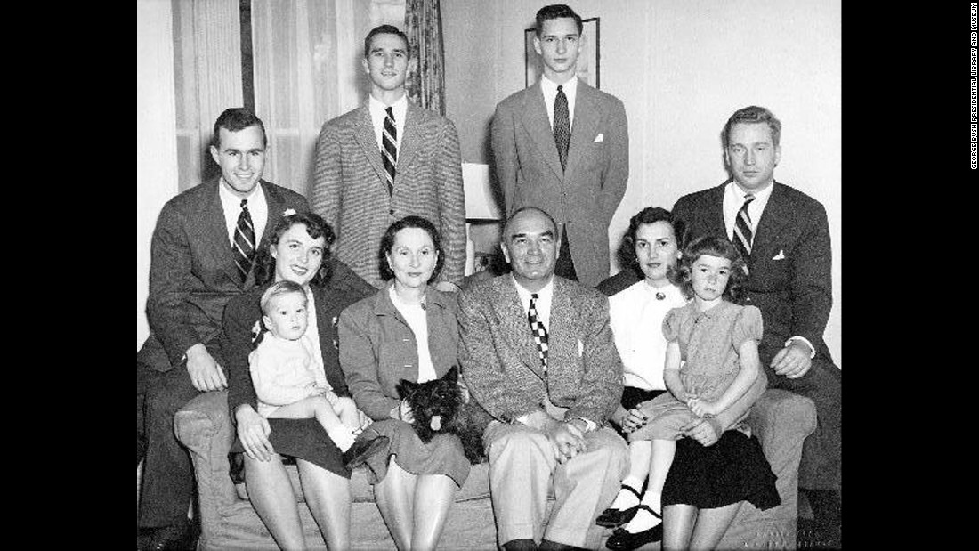 This family portrait was taken around 1948 in New Haven, Connecticut. Pictured are Barbara Bush&#39;s husband, brothers, parents and sister, along with her sister&#39;s family.