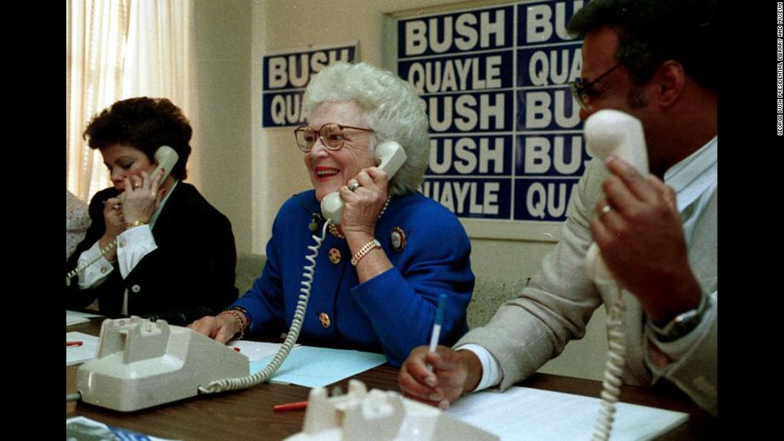 Bush makes campaign calls at a phone bank in Colorado Springs, Colorado, on February 2, 1992.