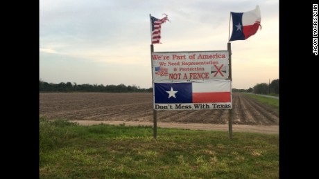 Pamela Taylor, 88, who has lived in Brownsville, Texas on the United States-Mexico border since 1947, put this sign up down the road from her house during the 2016 Presidential election.