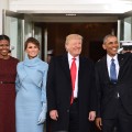 Barack Obama and Michelle Obama greet Donald and Melania Trump at the White House on Inauguration Day, january 20, 2017.