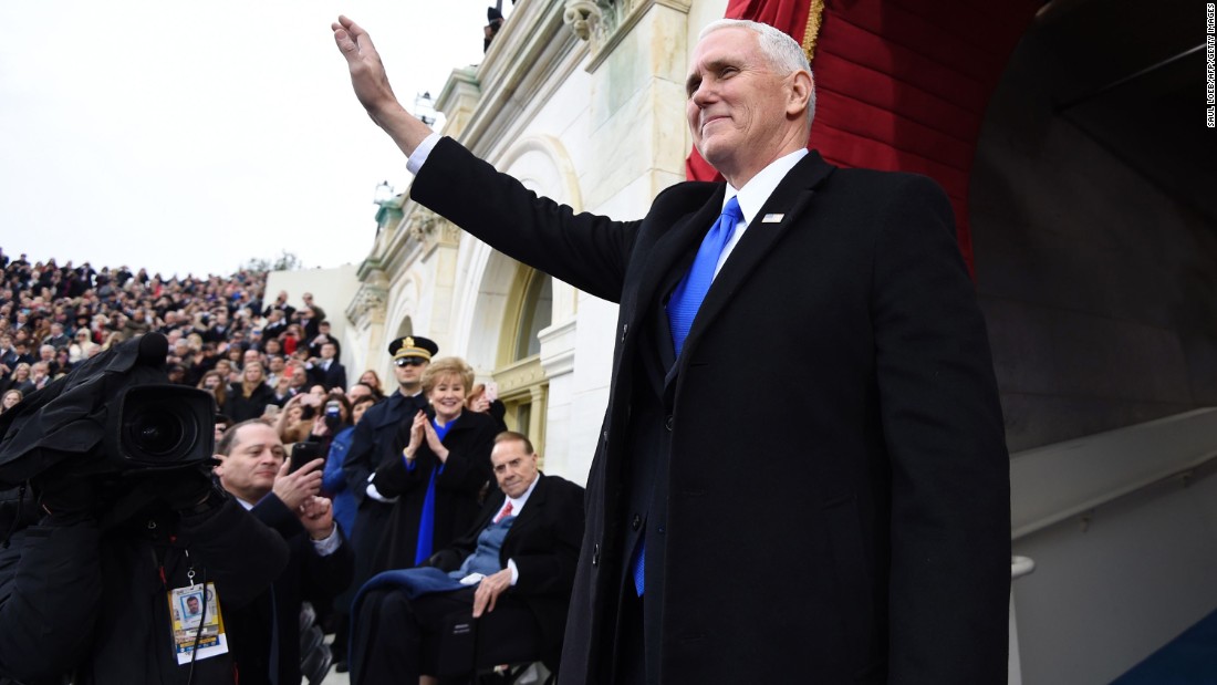 Pence arrives for Trump&#39;s inauguration in January 2017.
