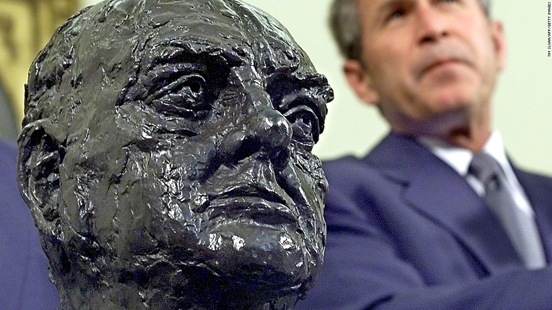 Bust of Winston Churchill and the White House