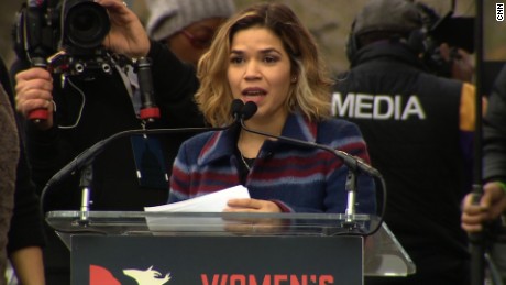 Actress America Ferrera gievs a speech at a women&#39;s march in Washington