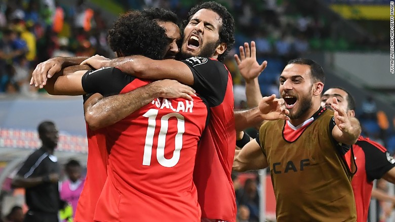 Egypt's players celebrate El Said's winning goal.