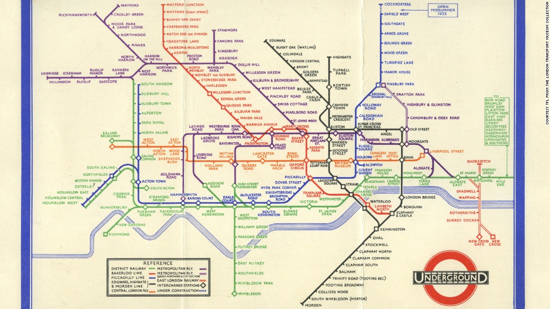 In 1933 electrical draughtsman Harry Beck straightened out the sprawling squiggly lines of the London tube map, producing a map that was clear, concise and almost beautiful in its sense of order. A radical drawing at the time, the style is still used to help people navigate urban underground networks around the world.