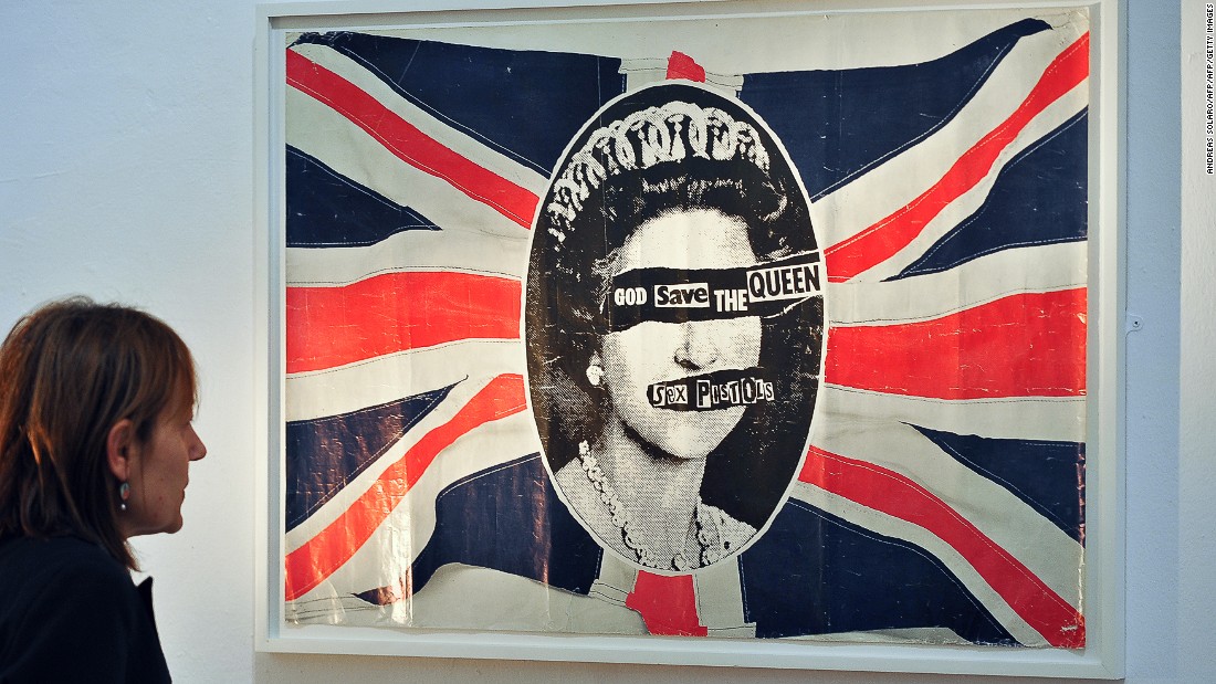 This provocative image was originally featured on promotional posters for the British punk rock band Sex Pistols&#39; &quot;God Save the Queen&quot; single, released to coincide with the Queen&#39;s Silver Jubilee in 1977. Like the song&#39;s lyrics, the poster, design by British artist and anarchist Jamie Reid, was controversial at the time, but has since been reproduced on everything from mugs to jackets and shirts.&lt;br /&gt;