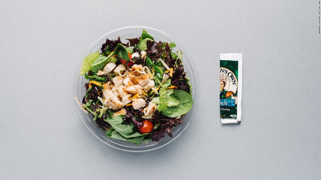 To stay low-cal at McDonald&#39;s, order the bacon ranch grilled chicken salad and omit the bacon to lower the calories (from 320 to 230) and sodium (from 1,090 milligrams to 730 milligrams). Use only half the packet of ranch dressing to bring the salad total to 330 calories. 