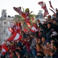 aleppo football al ittihad supporters wave flags