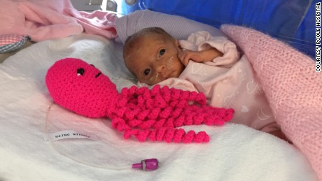Crocheted octopi comfort and calm premature babies at Poole Hospital in the UK.