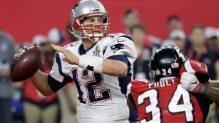 New England Patriots quarterback Tom Brady celebrates after Super Bowl LI  at NRG Stadium in Houston on February 5, 2017. The Patriots defeated the  Falcons 34-28 in the Super Bowl's first overtime