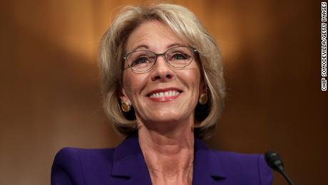 WASHINGTON, DC - JANUARY 17:  Betsy DeVos, President-elect Donald Trump&#39;s pick to be the next Secretary of Education, testifies during her confirmation hearing before the Senate Health, Education, Labor and Pensions Committee in the Dirksen Senate Office Building on Capitol Hill  January 17, 2017 in Washington, DC. DeVos is known for her advocacy of school choice and education voucher programs and is a long-time leader of the Republican Party in Michigan.  (Photo by Chip Somodevilla/Getty Images)