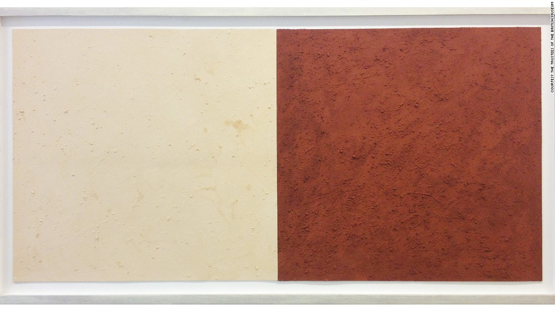 Karel Nel collected the white ochre on the left hand side of this painting, called &#39;Potent Fields&#39;, from Nelson Mandela&#39;s ancestral lands in the Eastern Cape. The juxtaposition of the different colors is said to echo the color divide of apartheid. 
